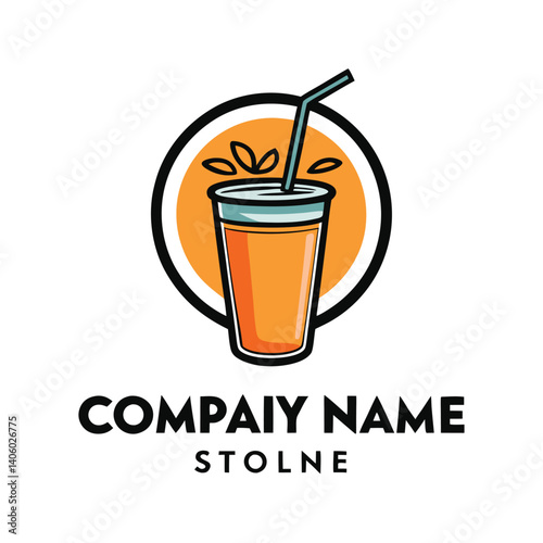 Orange juice drink in a disposable cup with straw