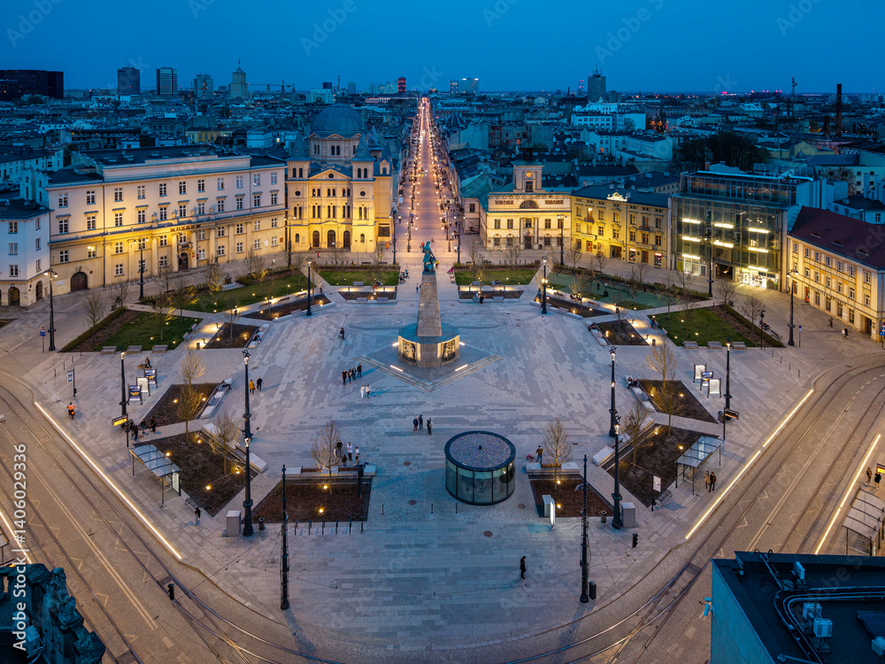 The city of Łódź - view of Freedom Square. Lodz, Poland.