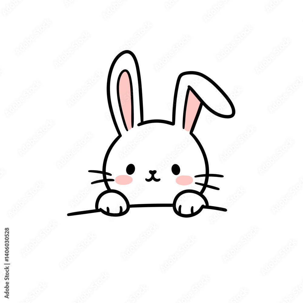 Cute bunny peeking with joy against a white background Cute bunny peeking with joy against a white background