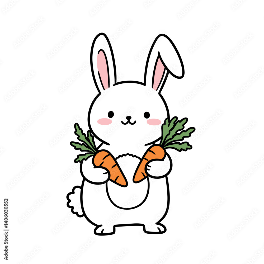 Fototapeta premium Cute bunny holding carrots in a festive Easter setting 