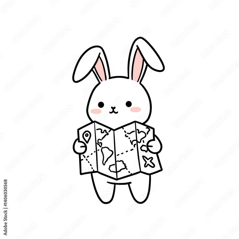 Cute bunny exploring with a map for Easter Cute bunny exploring with a map for Easter