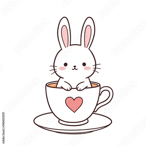 Cute bunny sitting in a teacup for Easter celebration  