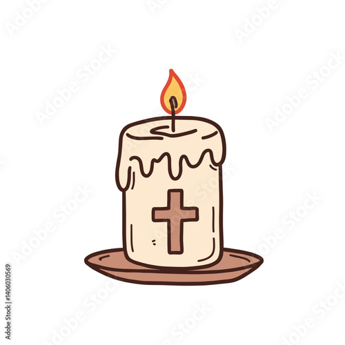 Candle with Cross Symbolizing Easter Celebration  
