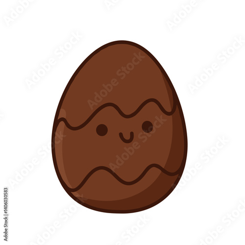 Cute chocolate egg with a smiling face on a white background  