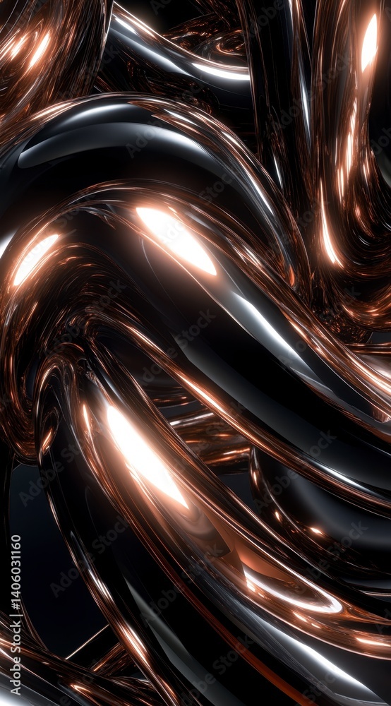 Abstract Metallic Tubes with Reflections Swirling Together Abstract Metallic Tubes with Reflections Swirling Together