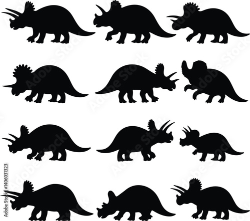 Dinosaur Silhouette Set | Prehistoric Animal Vector Pack Jurassic Dinosaur Silhouettes | T-Rex to Triceratops Collection