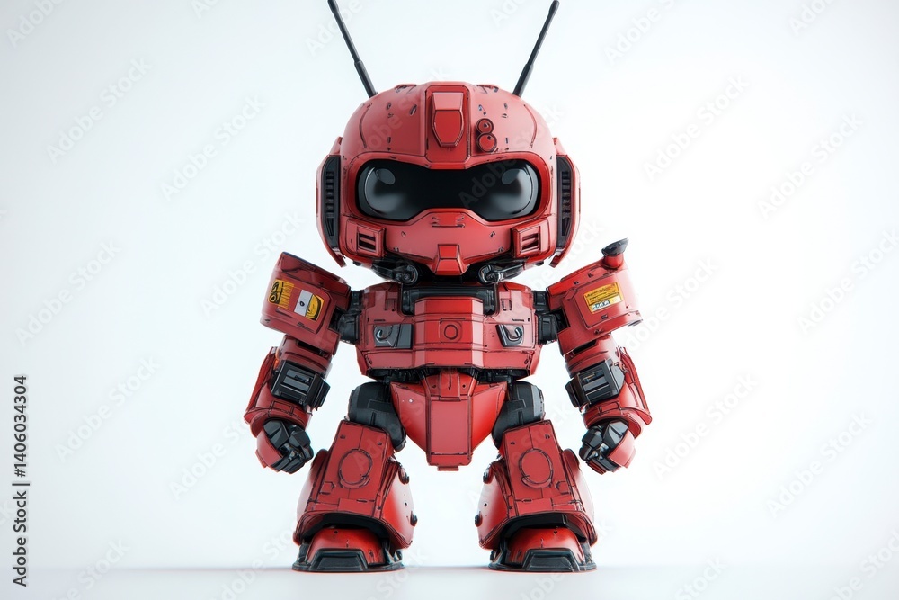 Standing Red Robot Toy on White Background Standing Red Robot Toy on White Background