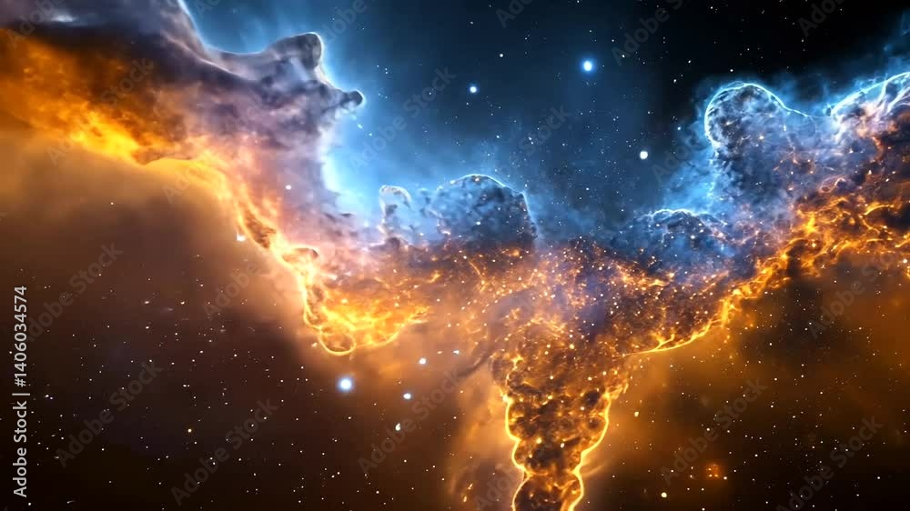 Cosmic Nebula Fiery clouds glowing in deep space, star field background, for science education