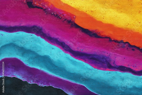Obraz na płótnie Vibrant abstract painting with colorful layers of blue, purple, red, and yellow w salonie
