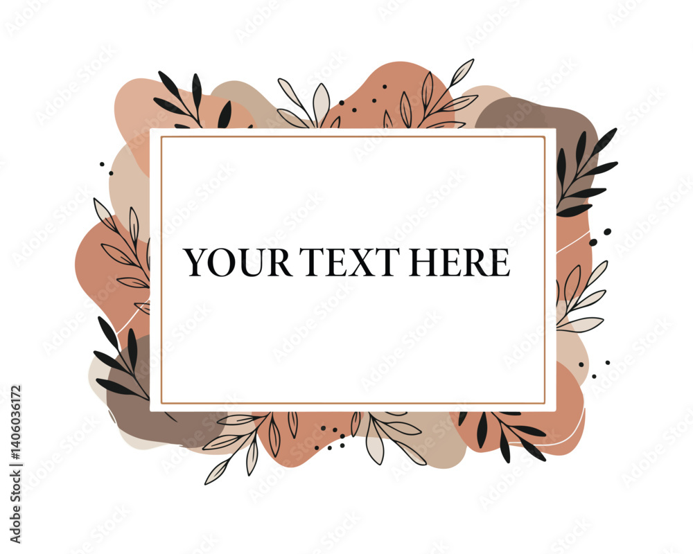 Botanical floral frame with brown accents on white background for wedding, invitations, and cards. Botanical floral frame with brown accents on white background for wedding, invitations, and cards.