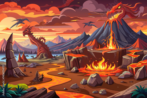 vector of Lava kingdom dinosaur extinction event.