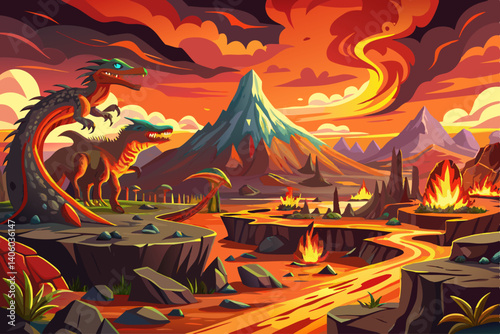 vector of Lava kingdom dinosaur extinction event.