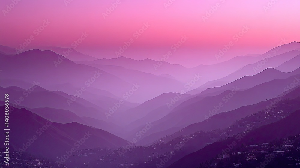 Fototapeta premium Majestic layers of mountains at dusk, bathed in soft purple hues