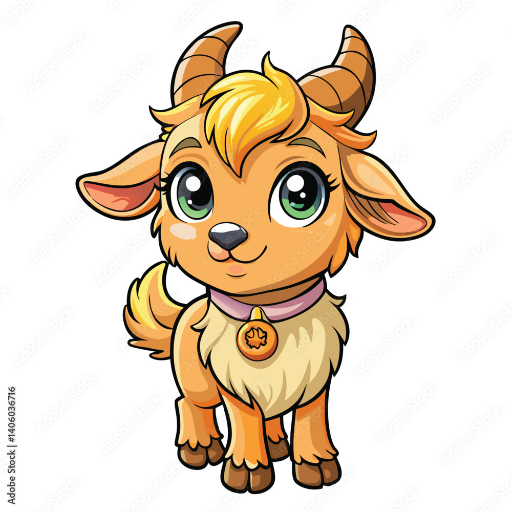 Obraz premium Cute cartoon goat with big eyes