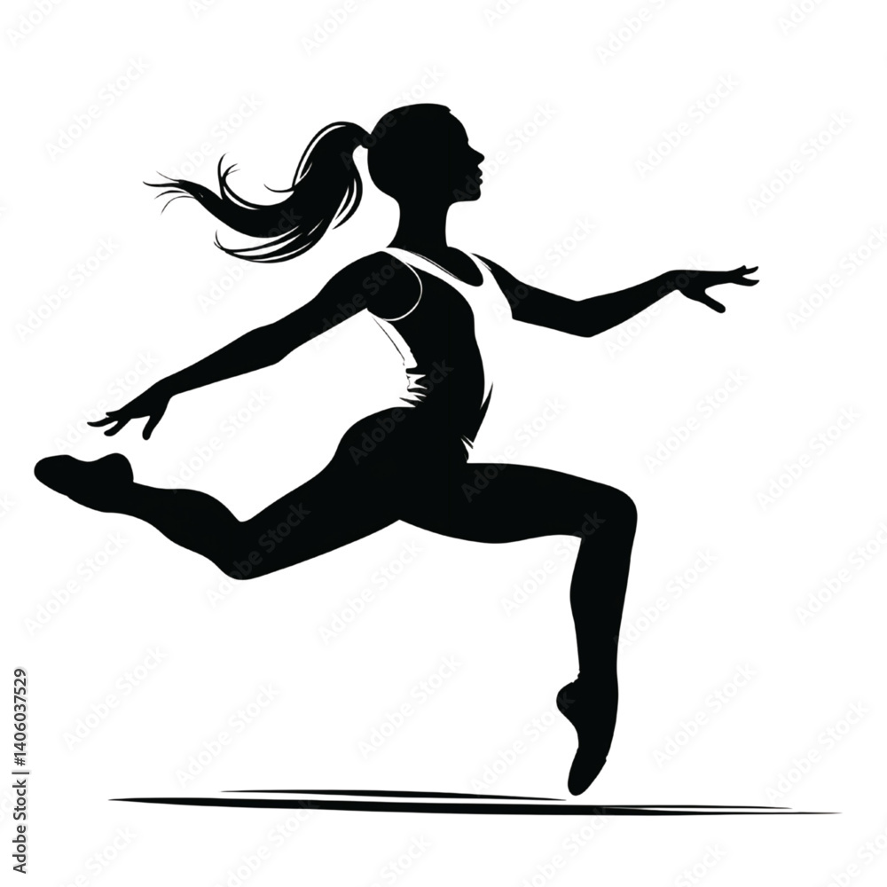 Dynamic Silhouette of Female Dancer Leaping in Air