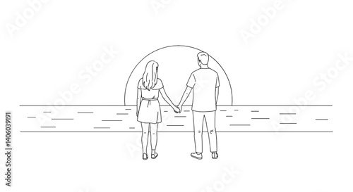 Couple holding hands at sunset, representing love and romance  