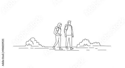 Couple walking hand in hand, expressing love, in a serene landscape  