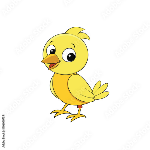Colorful Cartoon Bird in Emon Style with Big Eyes, Singing Joyfully - Fun Animal Design