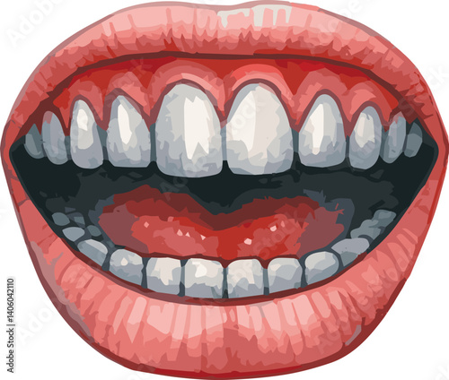 A watercolor vector of an open mouth with teeth