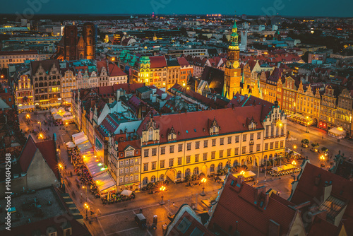 Wroclaw night panorama of the old town