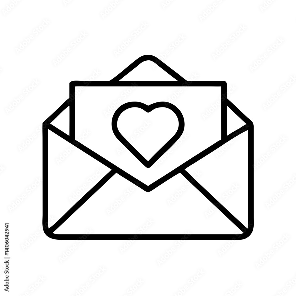 Love letter icon in black outline on white background Love letter icon in black outline on white background