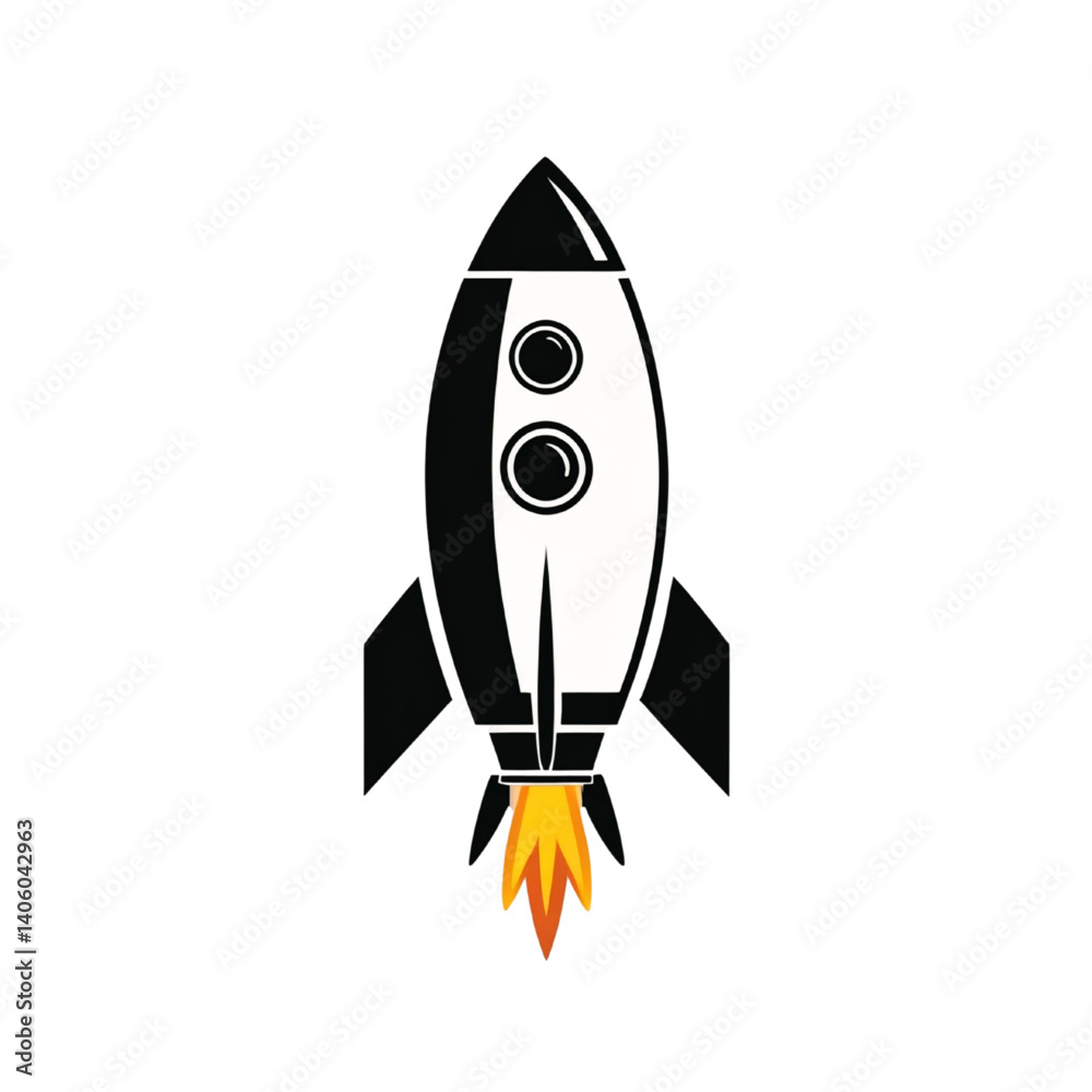 Cartoon Rocket Launch Icon with Fire in Vector Style