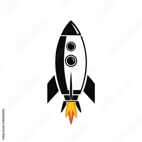 Obraz na płótnie Cartoon Rocket Launch Icon with Fire in Vector Style w salonie
