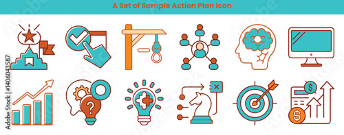 Action Plan Icons Set Goals Strategy Progress Success Steps