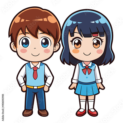 Cartoon school uniform characters