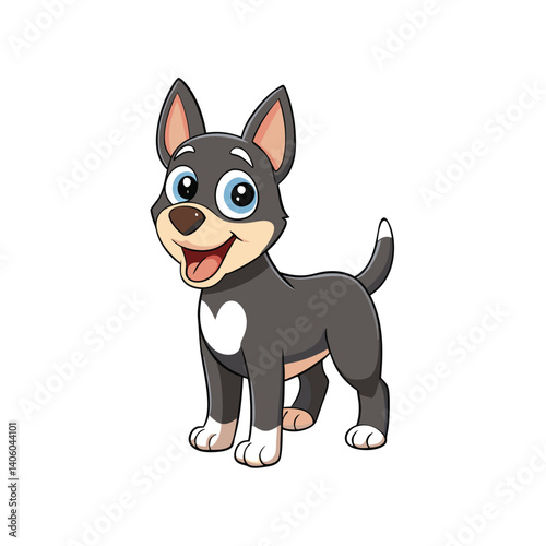 Adorable Cartoon Dog Excitedly Looking Out the Window with Big Eyes and Wagging Tail ? Happy Moment