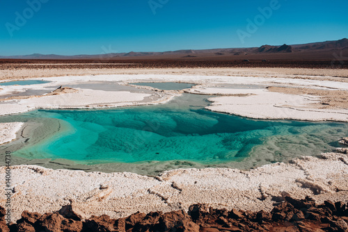 crystal clear lagoons in Lagunas Baltinache in the Atacama Desert, San Pedro de Atacama- Chile