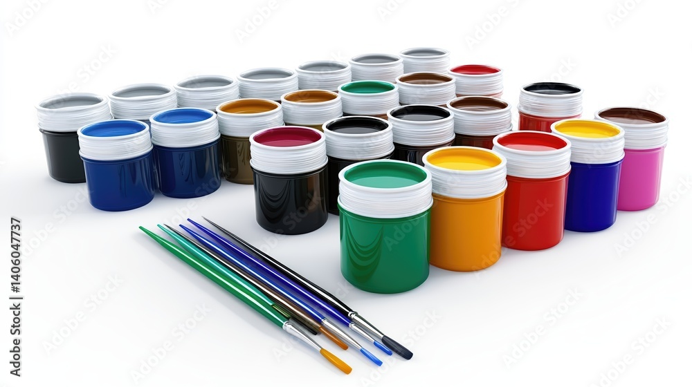 Vibrant Paint Pots and Brushes - Artistic Supplies Vibrant Paint Pots and Brushes - Artistic Supplies