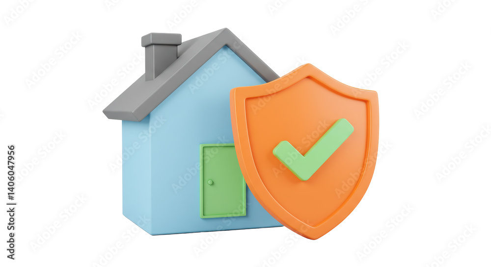 Isolated House with Check Mark on Shield Isolated House with Check Mark on Shield