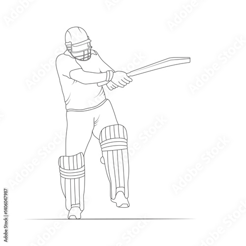 Cricket player line art drawing illustrations, sketch of a cricket player, The set of cricket player silhouette, Doodle sketch drawing clip art of cricketer, Cricket action pose line art championship.