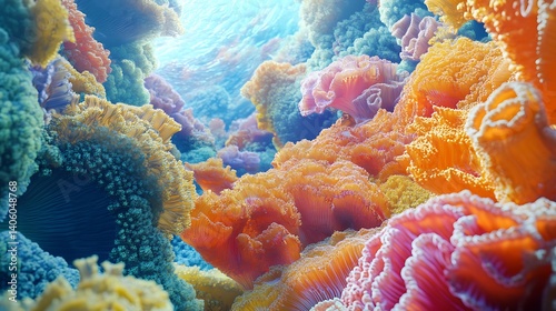Fototapeta Naklejka Na Ścianę i Meble -  Artistic underwater rendering of coral reef formations in harmonious geometric patterns