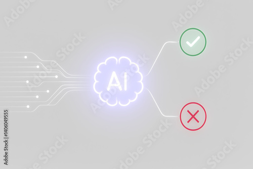 Abstract data flow lines to AI brain with ethical and unethical paths