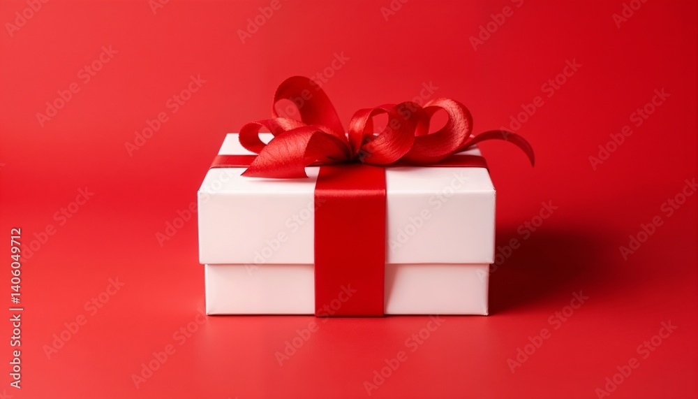Gift box with red ribbon on red background and copy space
Gift box with red ribbon on red background and copy space