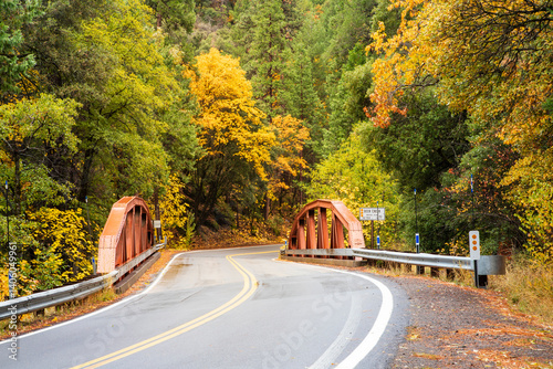 California State Route 32 at Deer Creek in Tehama County during Autumn.