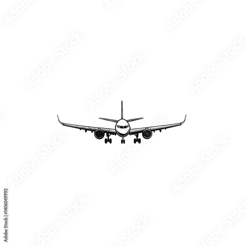 Airplane front view icon in black outline style on white background
