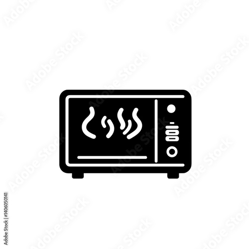 Black microwave oven icon with cooking steam