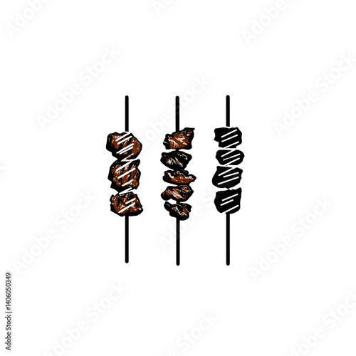 Three black outline skewers with meat icon