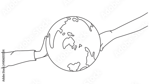 Conceptual Sketch of Two Hands Gently Holding and Supporting Planet Earth