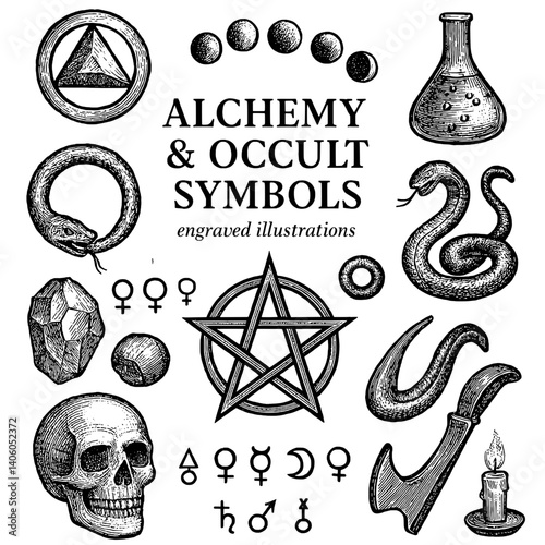 Exploring the intricate world of alchemy and occult symbols through detailed engraved illustrations showcasing mystical elements