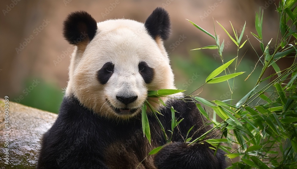 Fototapeta premium panda bear with a bamboo