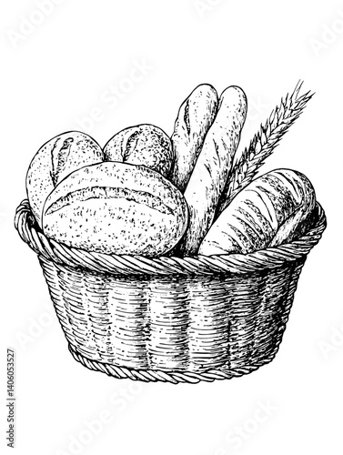 Bounty of baked delights in a woven basket showcasing artisanal breads and grains