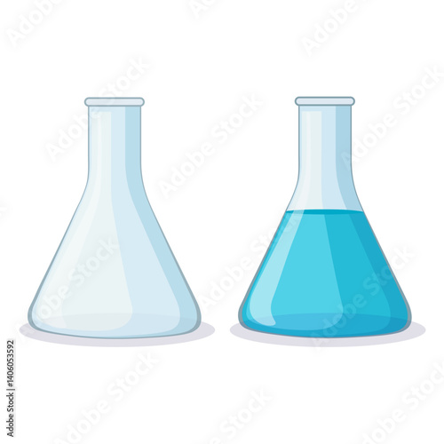 Two flasks for chemical experiments, empty and full