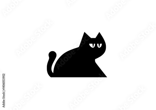 Elegant black cat silhouette with distinct features showcasing a playful stance against a transparent backdrop