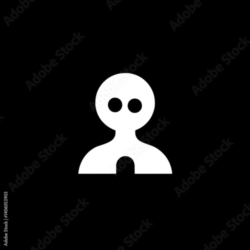 Minimalist engraved illustration of a faceless character with a hollow shape on a transparent background
