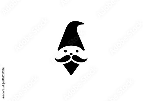 Engraved illustration of a whimsical gnome character with a pointy hat and curled mustache, perfect for festive designs and crafts
