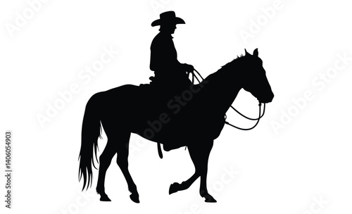 Cowboy riding horse, Lasso rope silhouette, Western rodeo illustration, Horse rider silhouette, Cowboy western scene